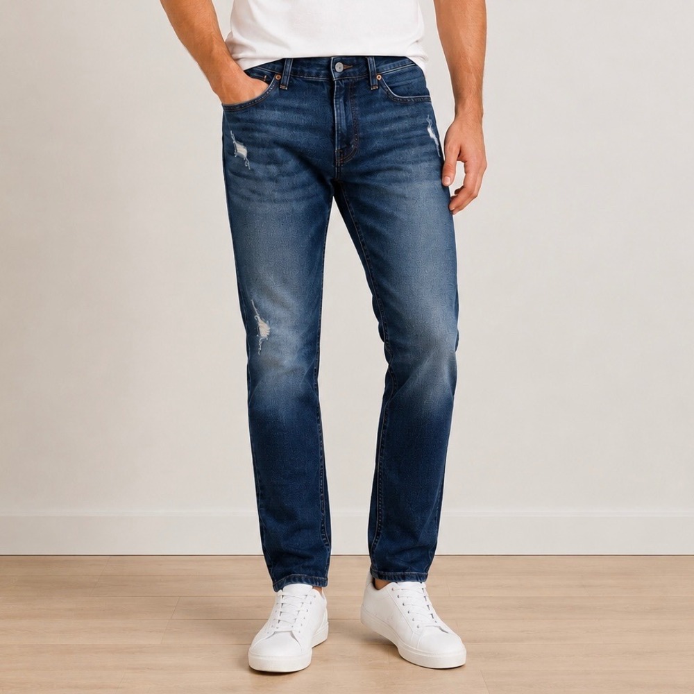 Hollister '90s Slim Jeans W32 L30 Distressed Stretch Denim Dark Wash Mens
